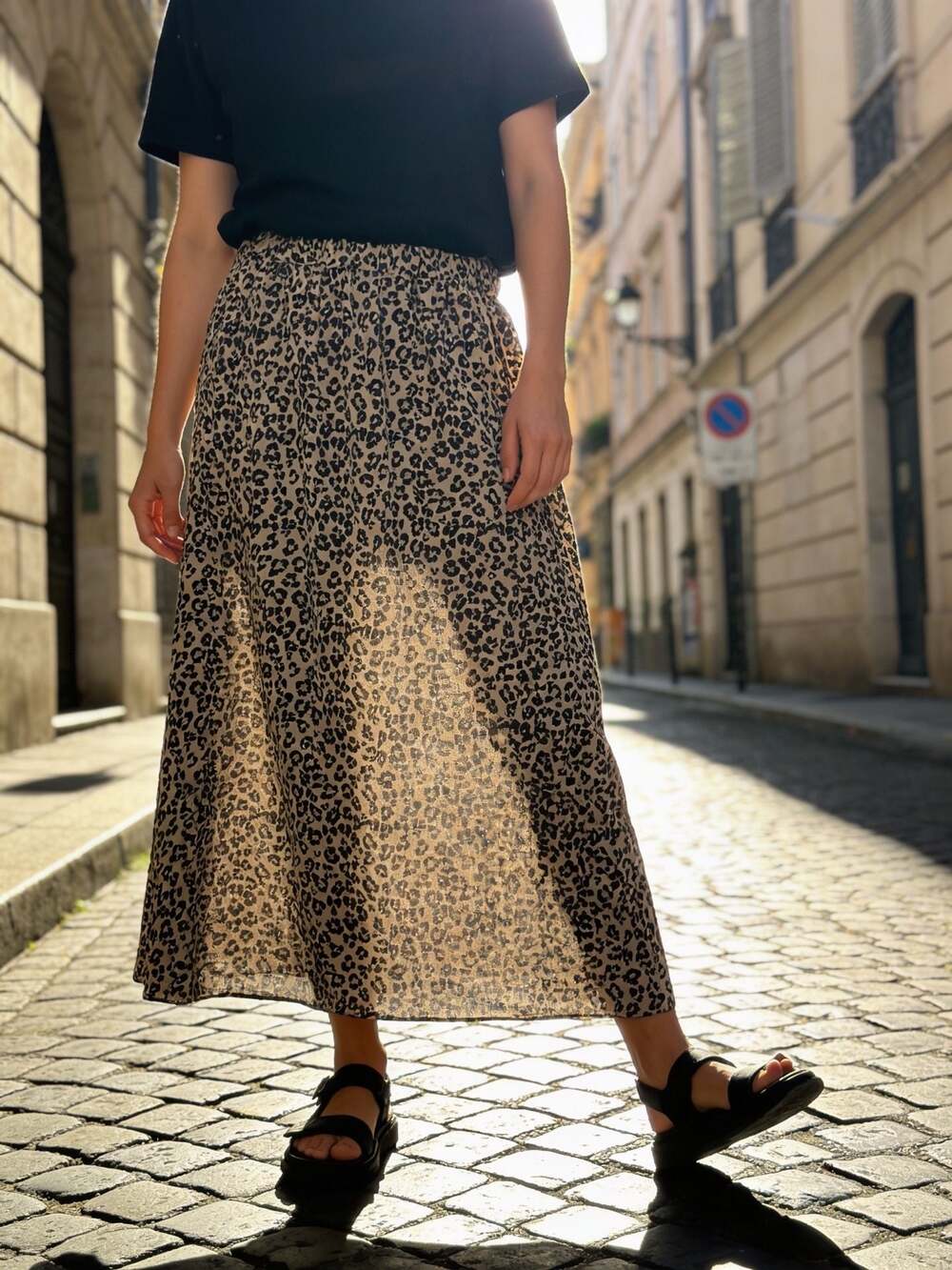 Animal Cheetah Print Elastic Waist Midi Skirt Size 1XL